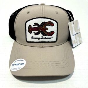 Tommy Bahama “Tip Your‎ Cap” Lobster Patch Men’s Trucker Hat Khaki Black NWT
